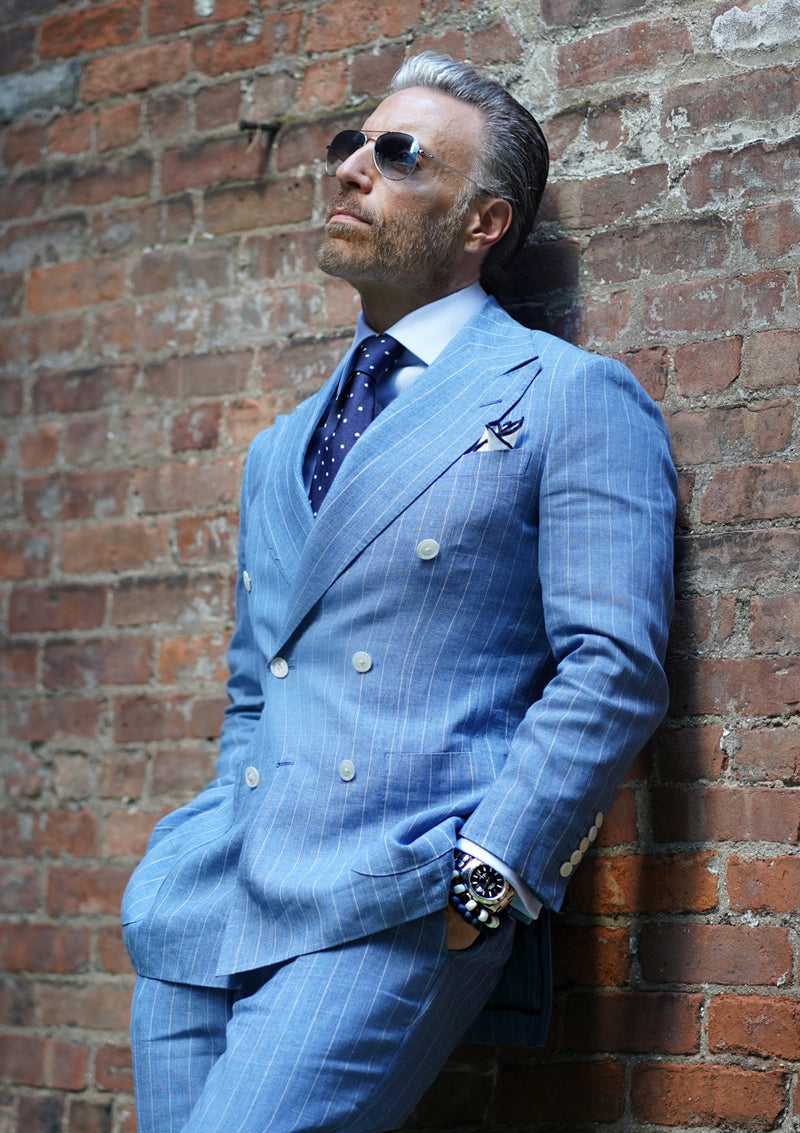 Sky Blue Linen & Pale Stripe Suit