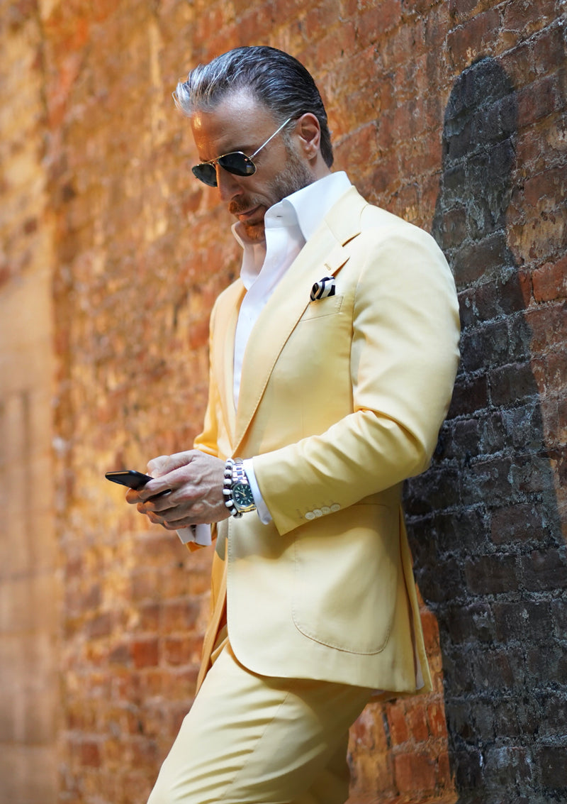 Gold shantung viscose blend italian groom suit for men - Ottavio Nuccio Gala