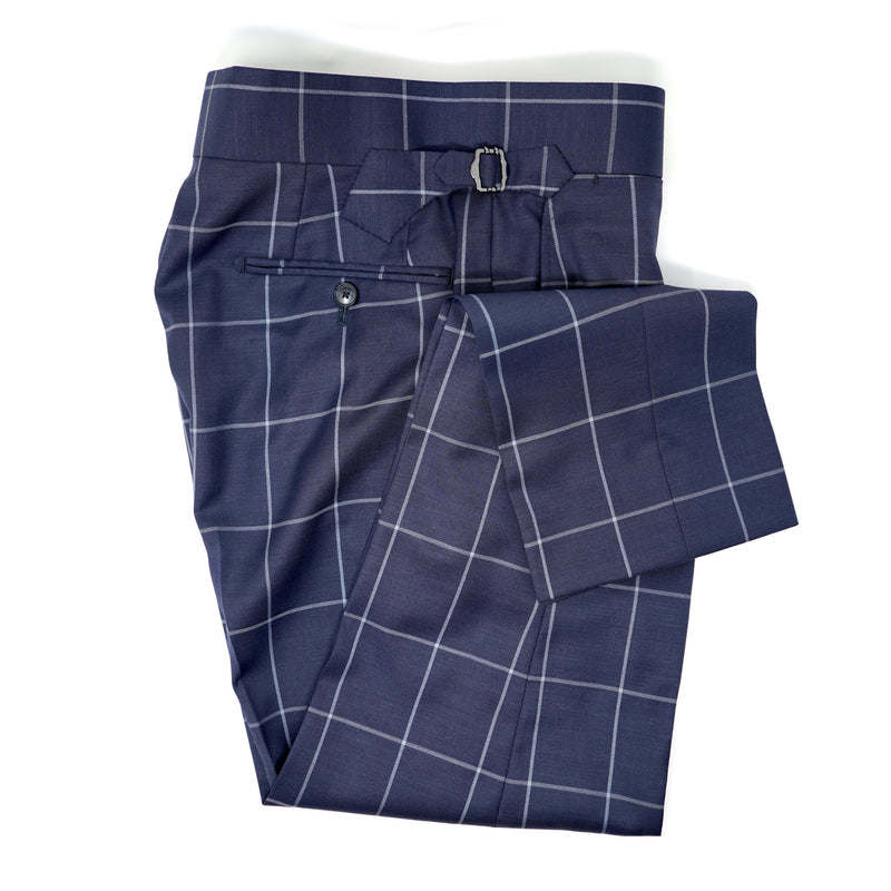 Navy Blue & Light Grey Windowpane Trousers