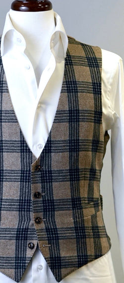 Taupe & Green Plaid Waistcoat – Christopher Korey Collective